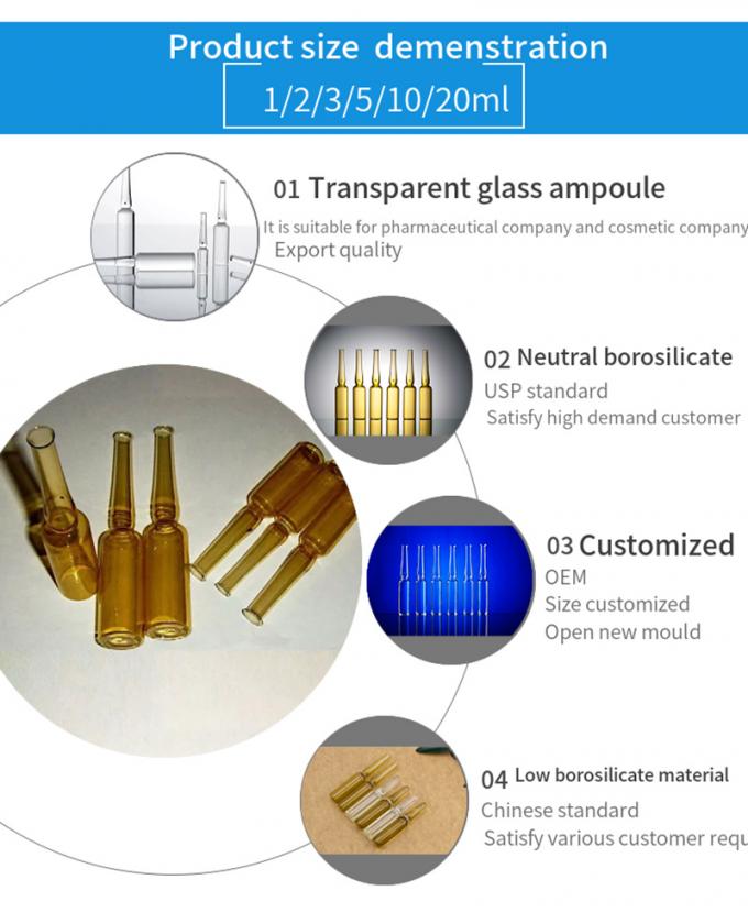 1ml 2ml 5ml 10ml New Borosilicate Glass Printed Whitening Ampoules Injection High Quality Glass Vial Ampoule Bottle