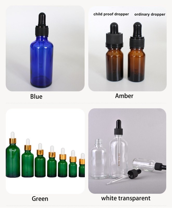 Опаковка эфирного масла 1OZ 2OZ 20ml 30ml 50ml серум эфирного масла янтаря Стеклянная капельничная бутылка с детской крышкой