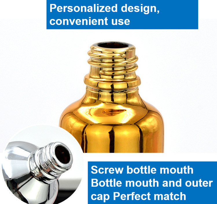 10ml 20ml 30ml 50ml Электропластированная золотая бутылка с эфирным маслом Маленькая золотая бутылка Косметика Стеклянный капельщик Бутылка