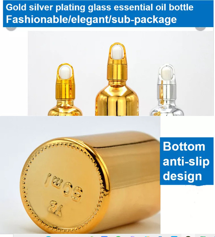 10ml 20ml 30ml 50ml Электропластированная золотая бутылка с эфирным маслом Маленькая золотая бутылка Косметика Стеклянный капельщик Бутылка