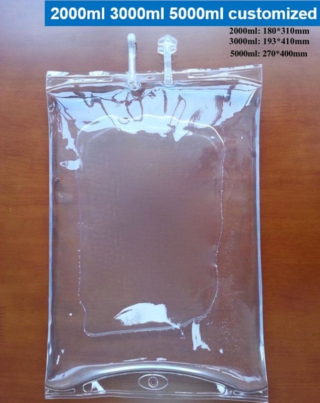Большой объем 2000 мл 3000 мл 5000 мл 7 мм Ветеринарный одноразовый PVC инфузионный пакет IV с двойным портом