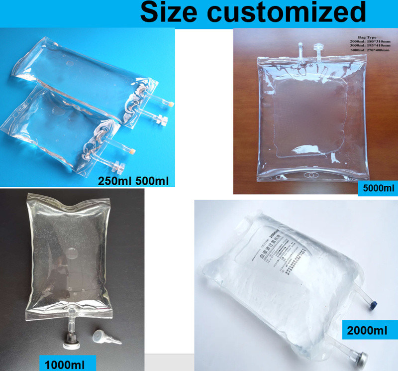 Большой объем 2000 мл 3000 мл 5000 мл 7 мм Ветеринарный одноразовый PVC инфузионный пакет IV с двойным портом