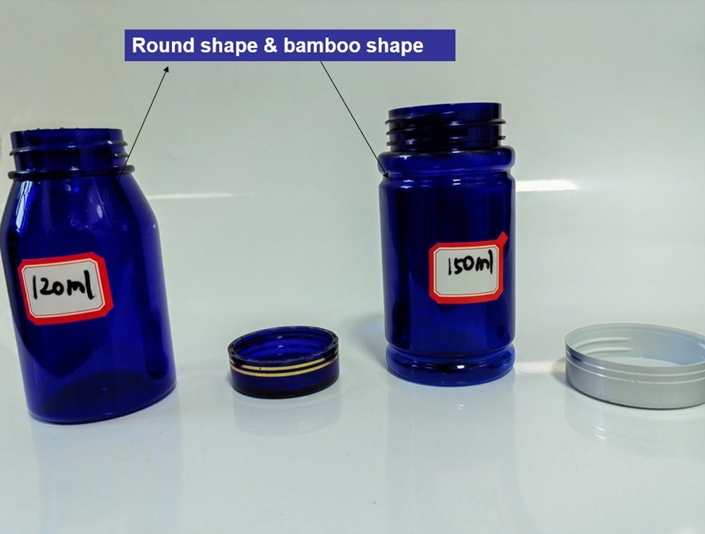 100cc 120cc 150cc Пластиковая бутылка для таблеток Капсулы Прозрачный синий питомец Переполняемая пластиковая твердая лекарственная бутылка