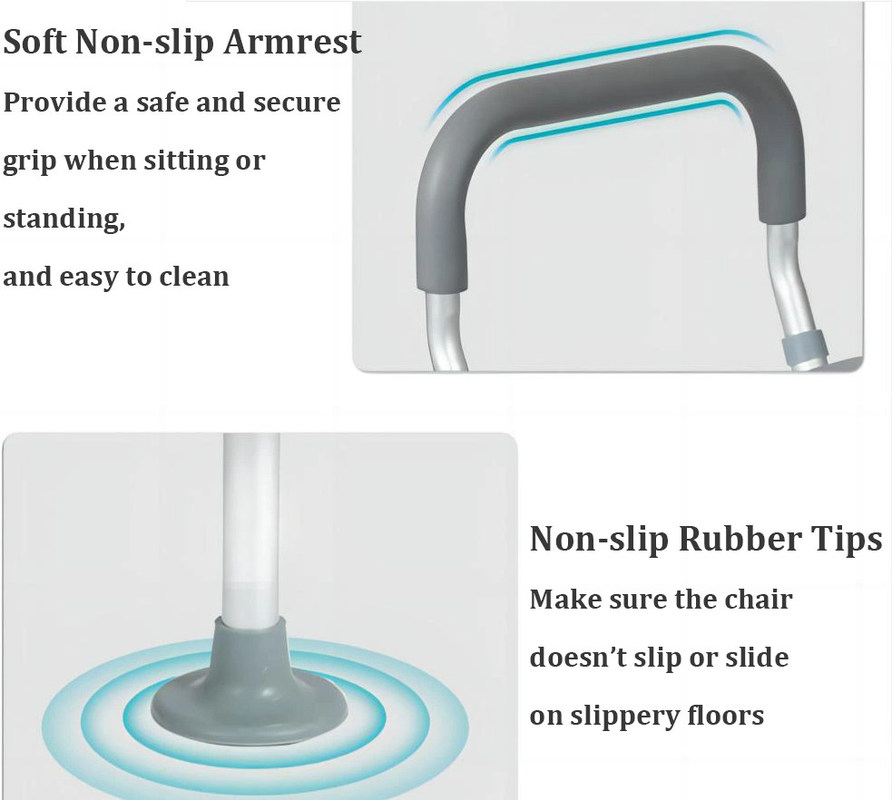 Easy Assembly Bathing Toilet Chair With 5-Level Height Adjustment And PE Blow Molded Seats