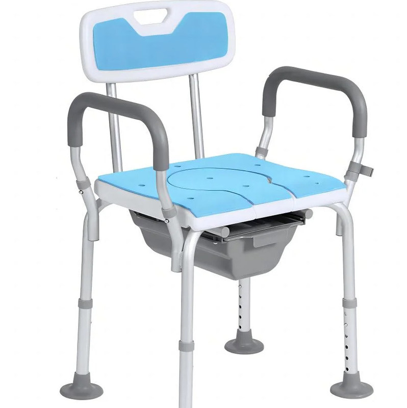 Easy Assembly Bathing Toilet Chair With 5-Level Height Adjustment And PE Blow Molded Seats